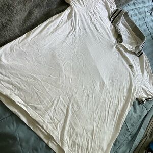 Aeropostale white polo with black and grey stripes